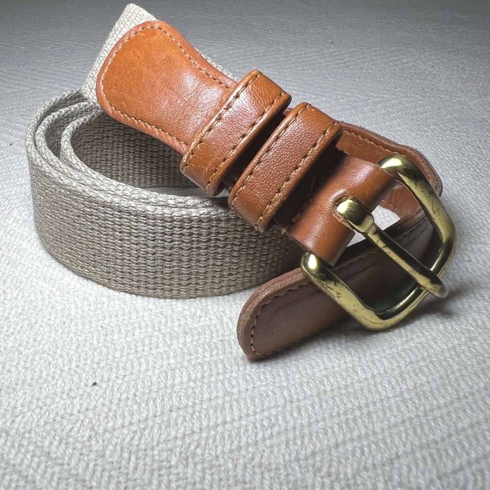 Coach Vintage Natural Linen Leather Belt Brown Beige Brass Buckle 36‎ 3810